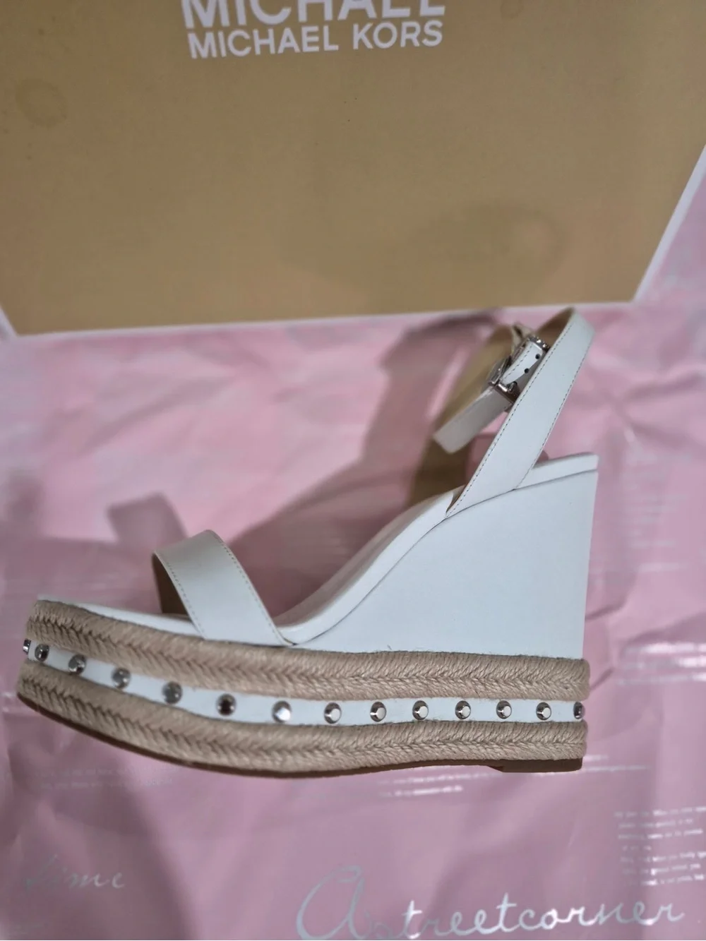 Size 9.5 Michael Kors White Wedge Espadrille Sandals